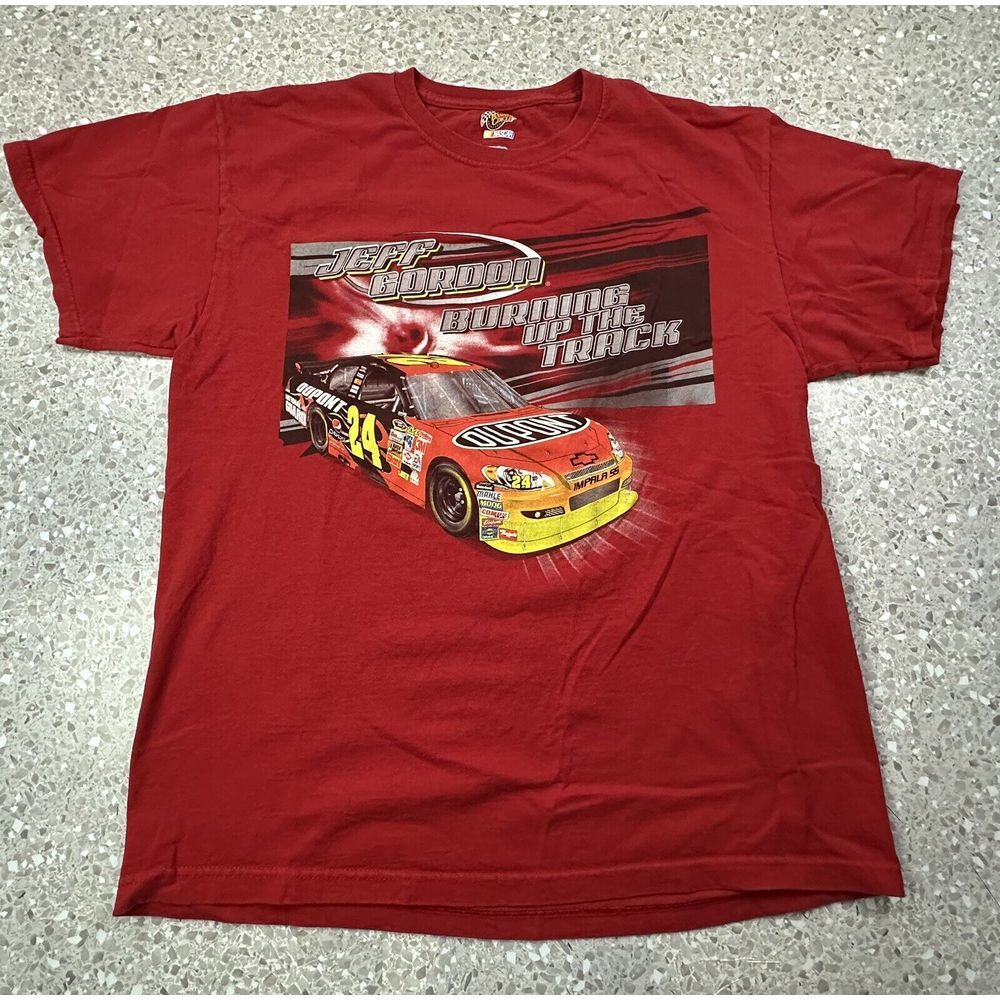 Jeff Gordon #24 T-Shirt "Burning Up‎ The Track "Size Large Double Sided